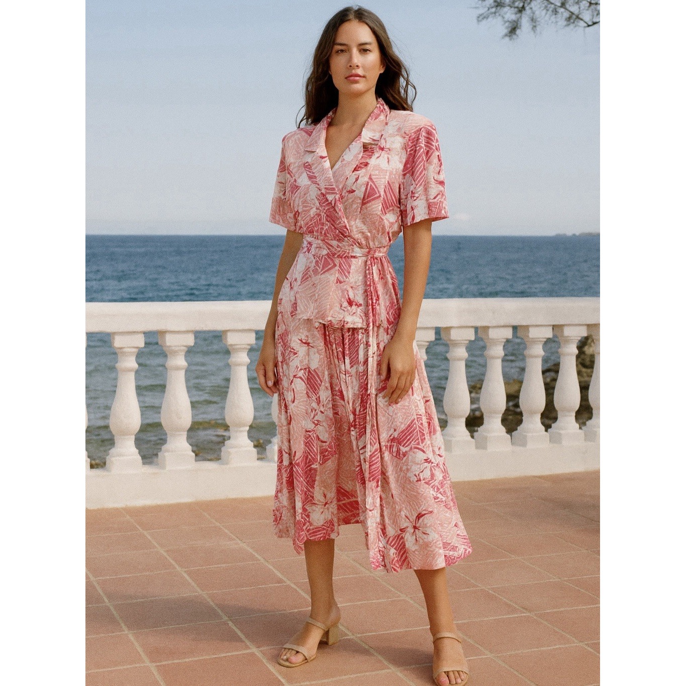 80s Vintage Miss Oops Two Piece Skirt And Top Set Hawaiian Floral Dress